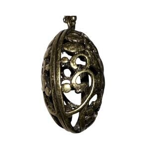 Filigree Egg Pendant Necklace Bronze‎ Tone Openwork Floral Design